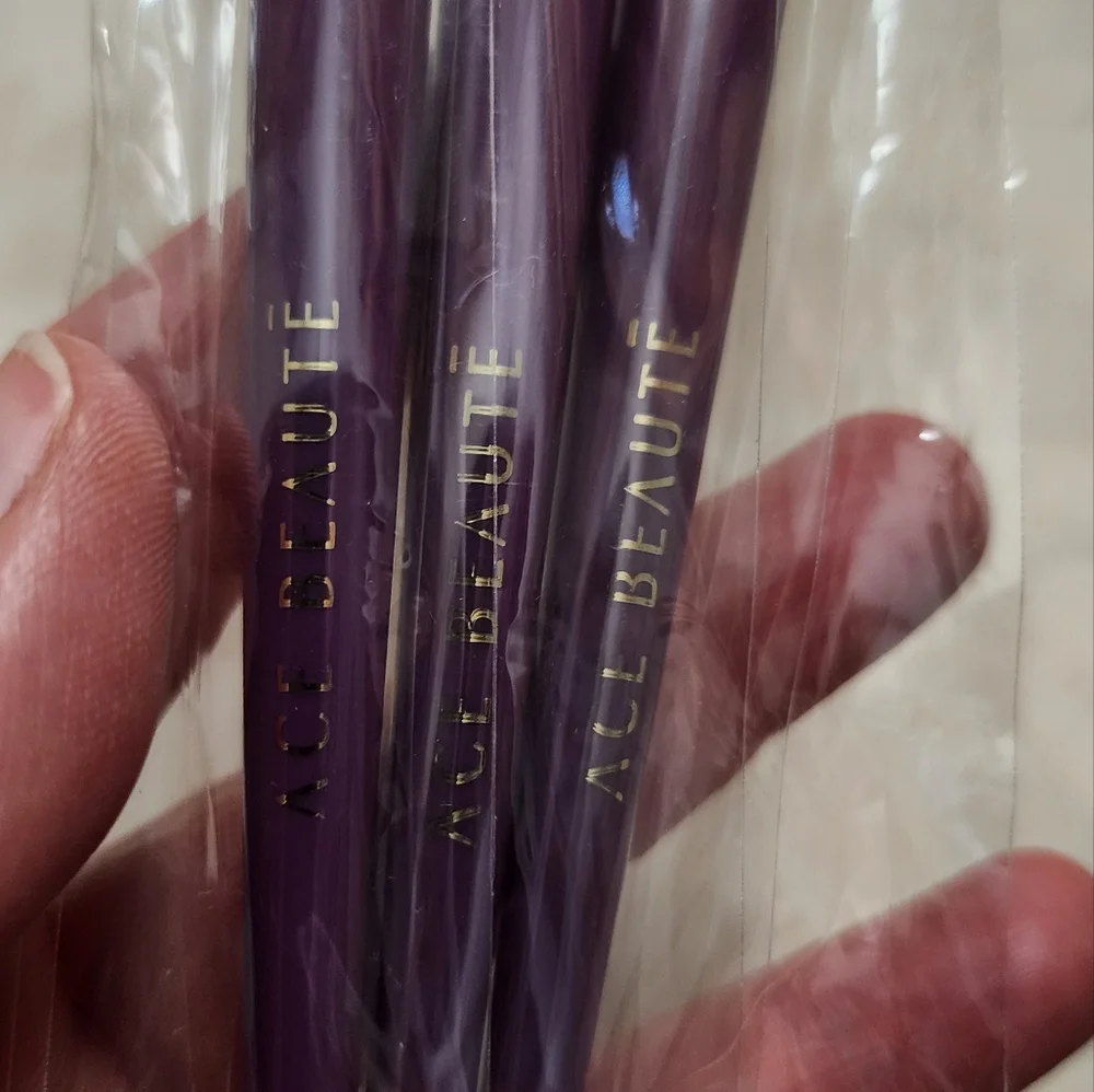ACE BEAUTÉ 3PC MAKEUP BRUSH SET PURPLE GOLD PROFESSIONAL NEW SEALED